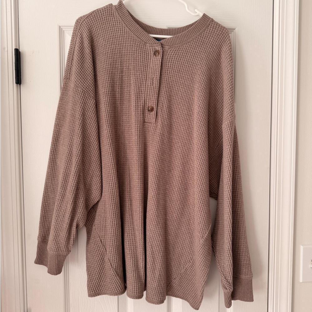 Old Navy Maternity Brown Waffle Knit Henley Shirt